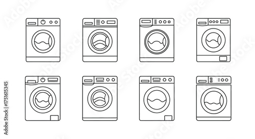 Set of washing machines isolated on white background in line style