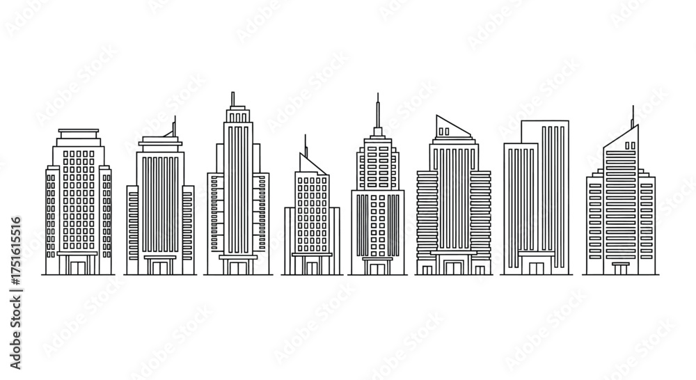 Fototapeta premium Set of building isolated on white background in doodle style