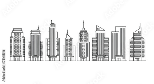 Set of building isolated on white background in doodle style