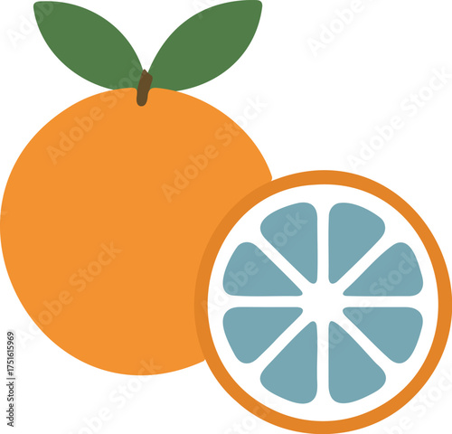 Fresh Juicy Orange Fruit with Slice. A Vector Icon Illustration.
