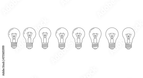 Row of light bulbs isolated on white background, idea and inspiration concept