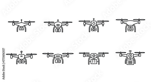 Drone collection isolated on white background for aerial photography and videography