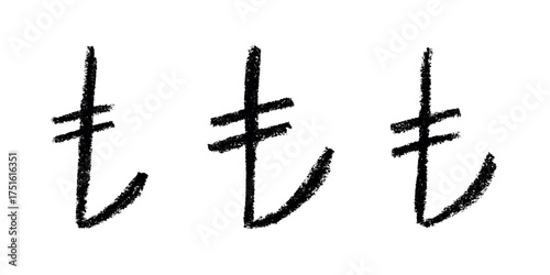 Set of hand drawn turkish lira currency symbol. Brush stroke doodle. Single element for design