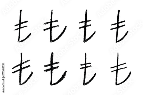 Set of hand drawn turkish lira currency symbol. Brush stroke doodle. Single element for design
