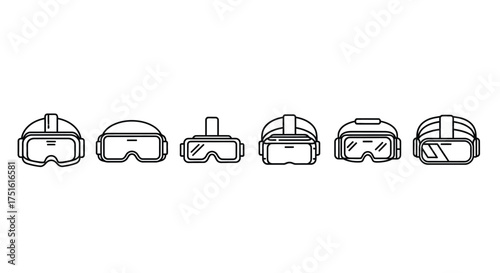 Set of virtual reality headset isolated on white background in line style