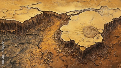 Aerial imagery of an expansive desert, showcasing golden dunes, rocky outcrops, and occasional patches of vegetation