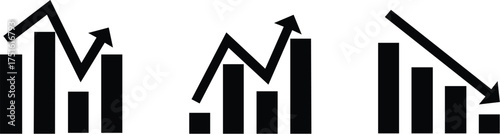 Growing and decline graph icon set. Business chart with arrow symbol. Profit growing sign. Progress bar illustration.