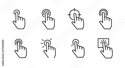 Set of hand cursor icons isolated on white background for user interface