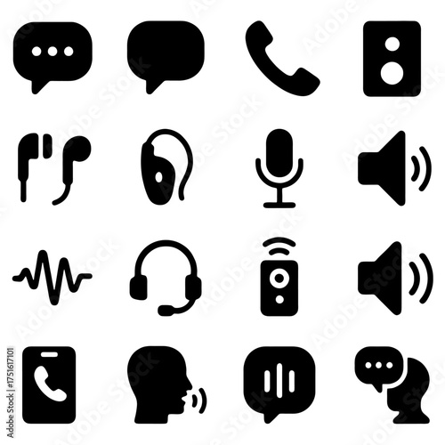 Communication Icons: A curated set of vector icons, expertly designed for communication-themed applications, covering messaging, voice calls, and audio interactions. 
