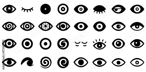 Variety of Eye Icons: A collection of diverse eye icons in a monochromatic palette, showcasing different shapes and expressions, creating a visually engaging design element. 