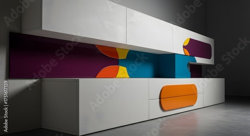 Modern Modular Furniture with Colorful Accents in Minimalist Interior