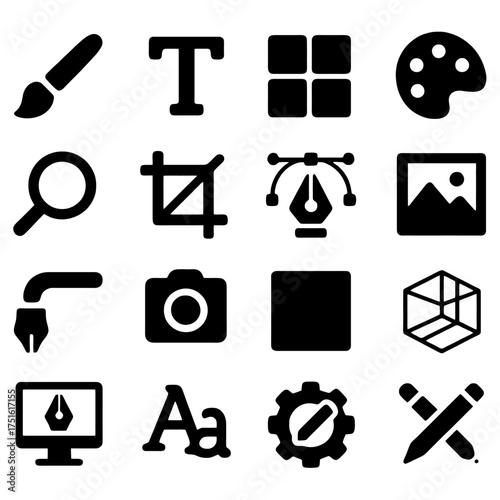 Graphic Design Tool Icons: A collection of essential graphic design tool icons, each symbol representing a crucial function for creative projects.