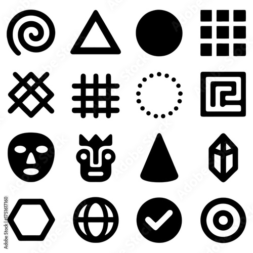 Geometric Shapes: A collection of assorted black geometric shapes displayed with simplicity, offering a versatile resource for design concepts.