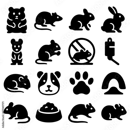 Playful Rodent Collection: A charming assembly of rodent icons, from the endearing hamster to the inquisitive mouse, each silhouette exudes a unique character.