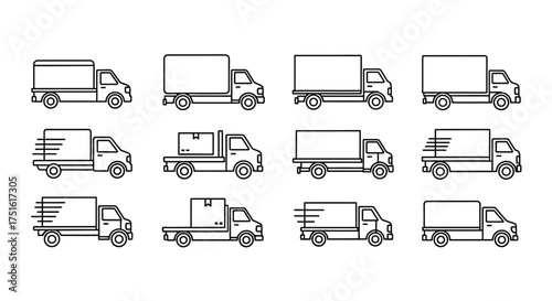 Set of delivery truck icons isolated on white background for your design