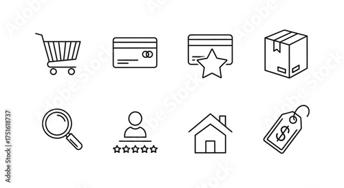 Collection of online shopping icons isolated on white background for ecommerce