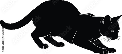Vector art of silhouette of a black cat in a hunting pose