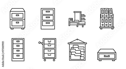 Set of office furniture icons isolated on white background