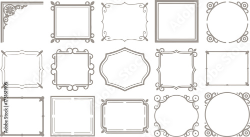 Collection of Ornamental Frames Decorative Borders, Ornate Corner Designs and Elegant Shape Variations on White Background