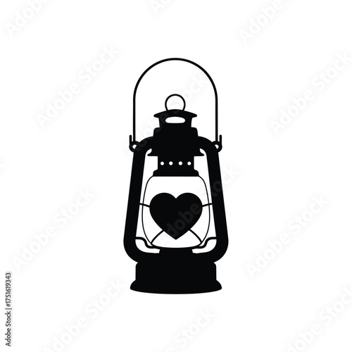 Black silhouette of a kerosene lamp with a heart inside