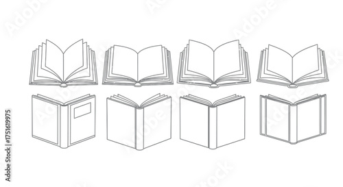 Outline illustration of books isolated on white background