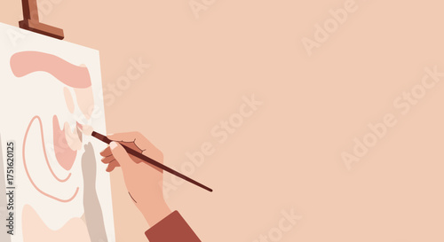 Hand Painting Abstract Shapes on Canvas with Brush