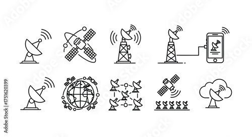Set of communication icons isolated on white background for global connection