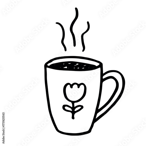 Cute cup of tea or coffee with rising steam Simple mug clipart Cozy home doodle Single element for print, web, design, decor