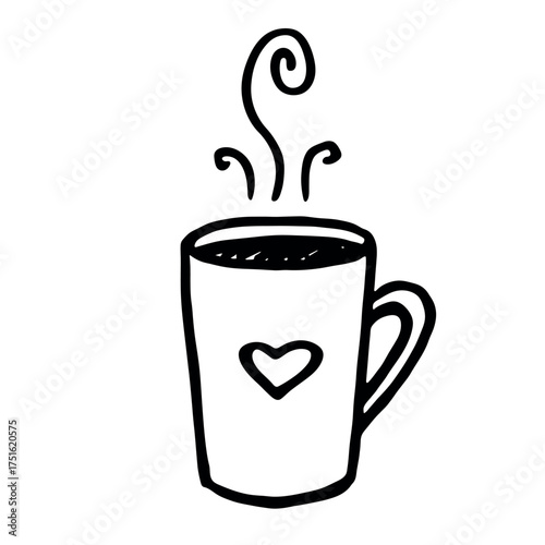 Cute cup of tea or coffee with rising steam Simple mug clipart Cozy home doodle Single element for print, web, design, decor