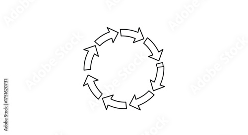 Circular arrow flow isolated on white background in black and white style
