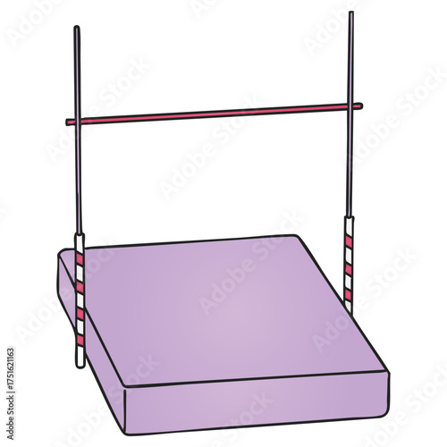 High Jump Mat and Bar Violet Vector Illustration Track Field Doodle