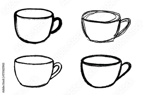 Set of cute hand drawn cup of tea or coffee Simple mug clipart Cozy home doodle Single element for design