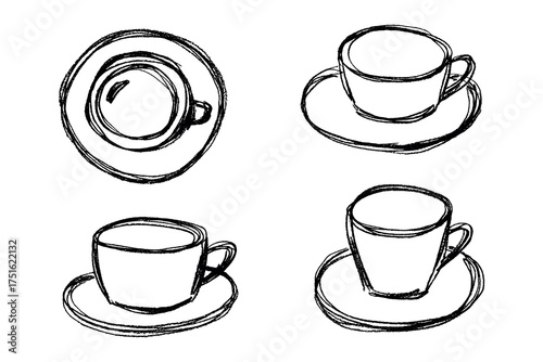 Set of cute hand drawn cup of tea or coffee Simple mug clipart Cozy home doodle Single element for design