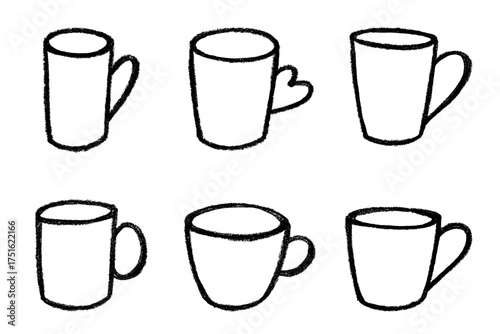 Set of cute hand drawn cup of tea or coffee Simple mug clipart Cozy home doodle Single element for design
