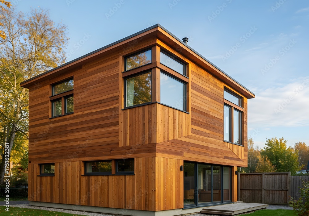 custom made wallpaper toronto digitalModern Wooden House with Large Windows in Autumn