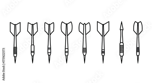 Collection of darts for target practice isolated on white background
