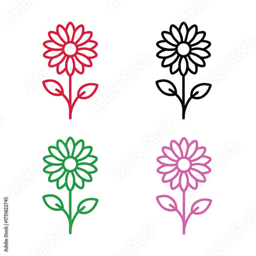 6 vector icons of the Calendula flower,  line art style 