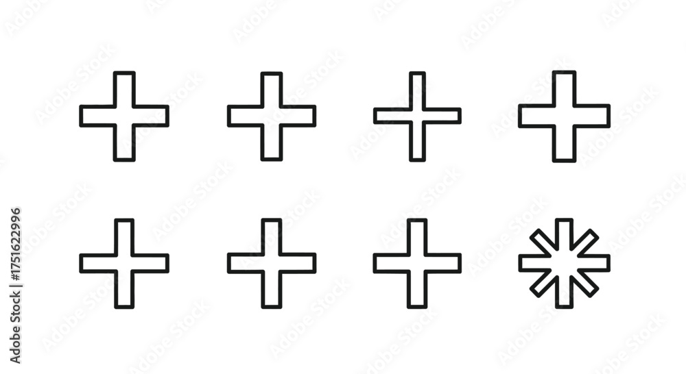 Obraz premium Set of eight plus signs isolated on white background for decoration