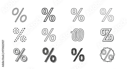 Hand drawn sketch of percentage sign isolated on white background