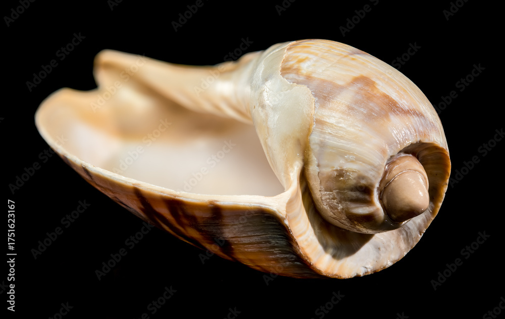 Naklejka premium Noble Volute Shell Brown Stripes Black Background