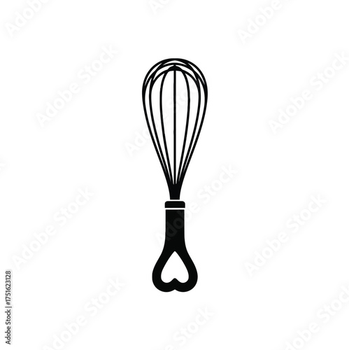 Black silhouette of a whisk with heart shaped handle