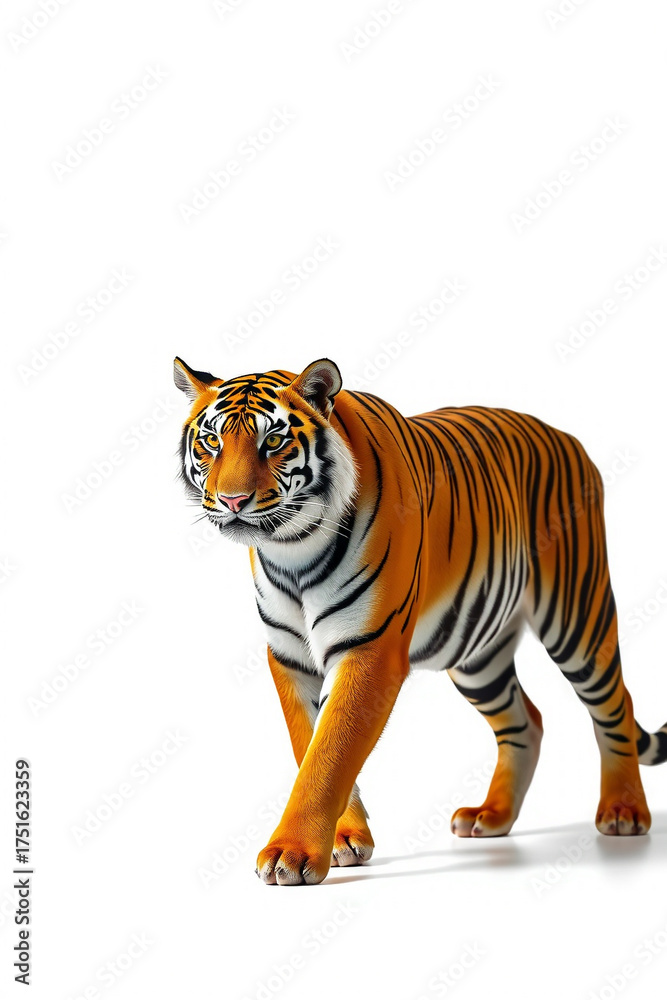 Naklejka premium A Tiger Walking Confidently On A White Background