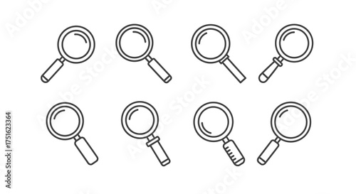 Set of magnifying glass icons isolated on white background in vector format