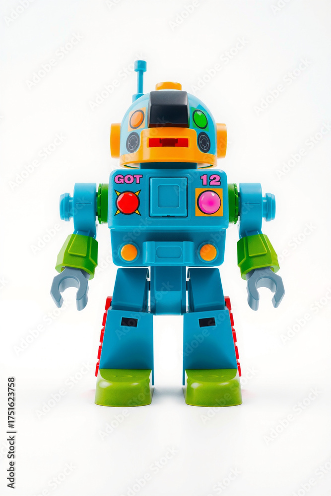 Fototapeta premium A Toy Robot Colorful On A White Background