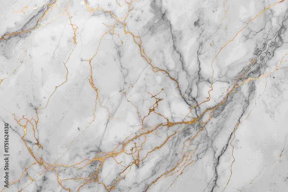 Fototapeta premium This beautiful marble surface features a light gray background with intricate dark gray veins and striking golden highlights, ideal for upscale decor and stylish displays