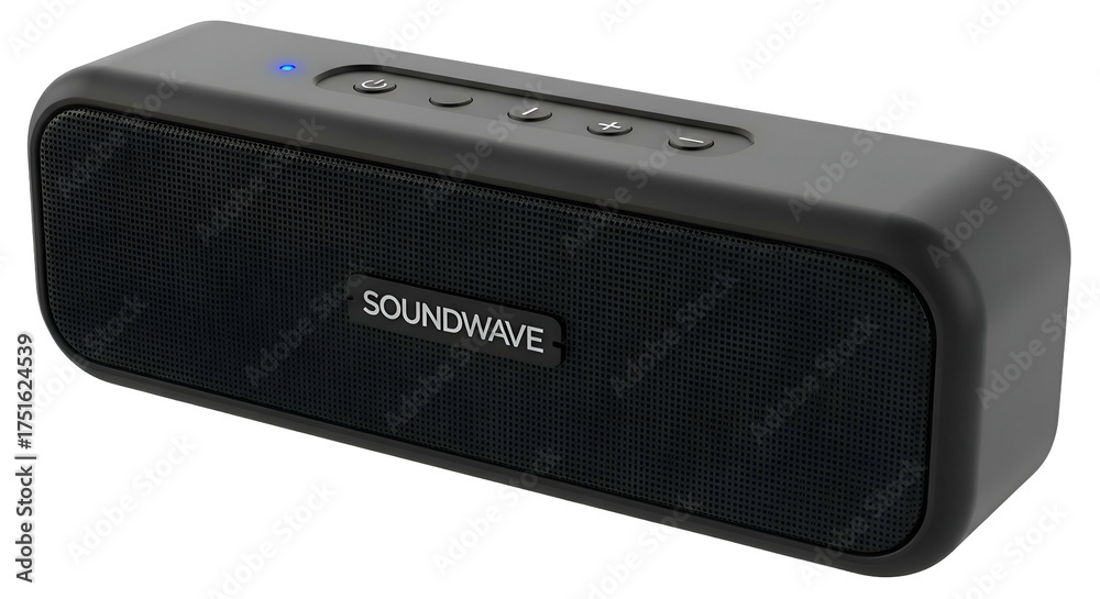 Obraz premium Gray rectangular speaker with front grill and raised buttons