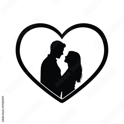 Black silhouette of couple embracing inside heart shape