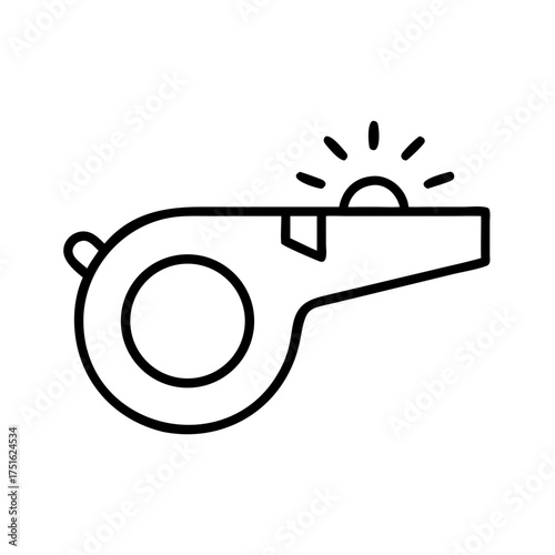 Whistle icon in minimal style in white and black representing signal and safety tool