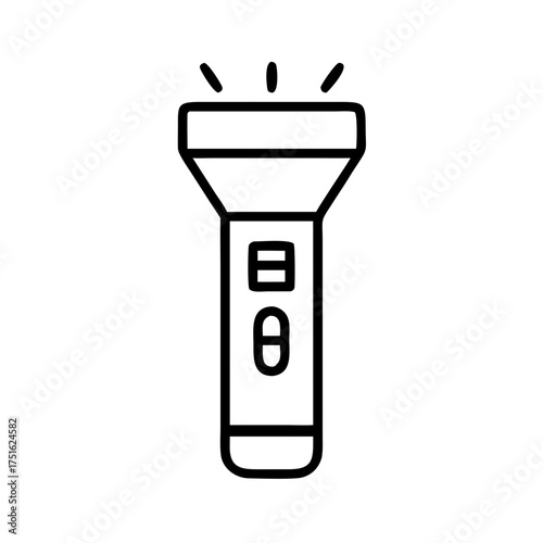 Flashlight icon in minimal style in black and white representing portable lighting tool