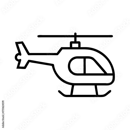 Helicopter icon in vector style in black and white representing aerial rescue and transport